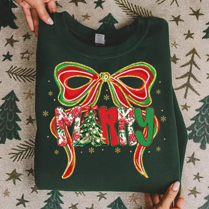 Retro Merry Bow Christmas Sweatshirt - The Country Rabbit Gifts & Décor