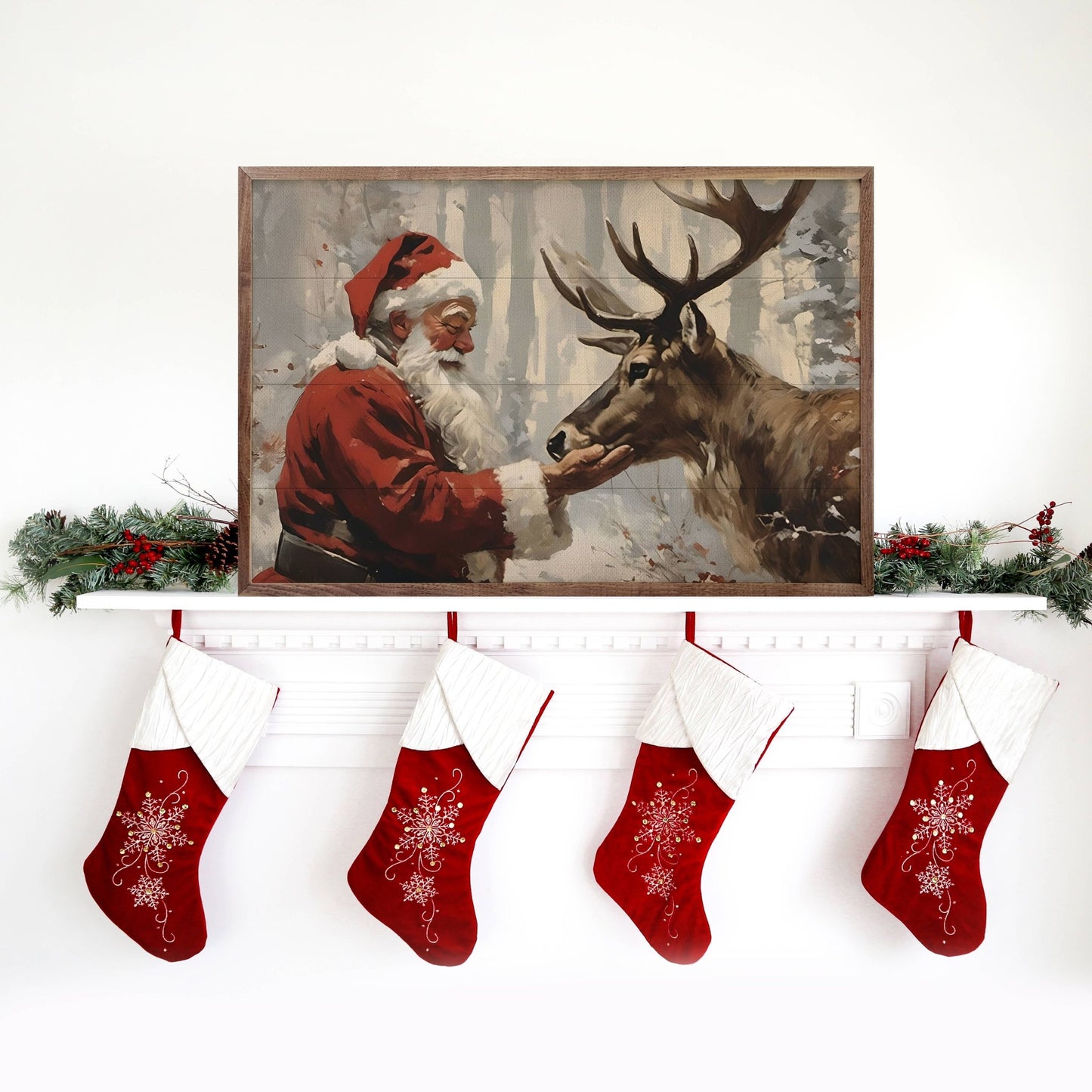 Santa Claus with Reindeer Wall Artwork - The Country Rabbit Gifts & Décor