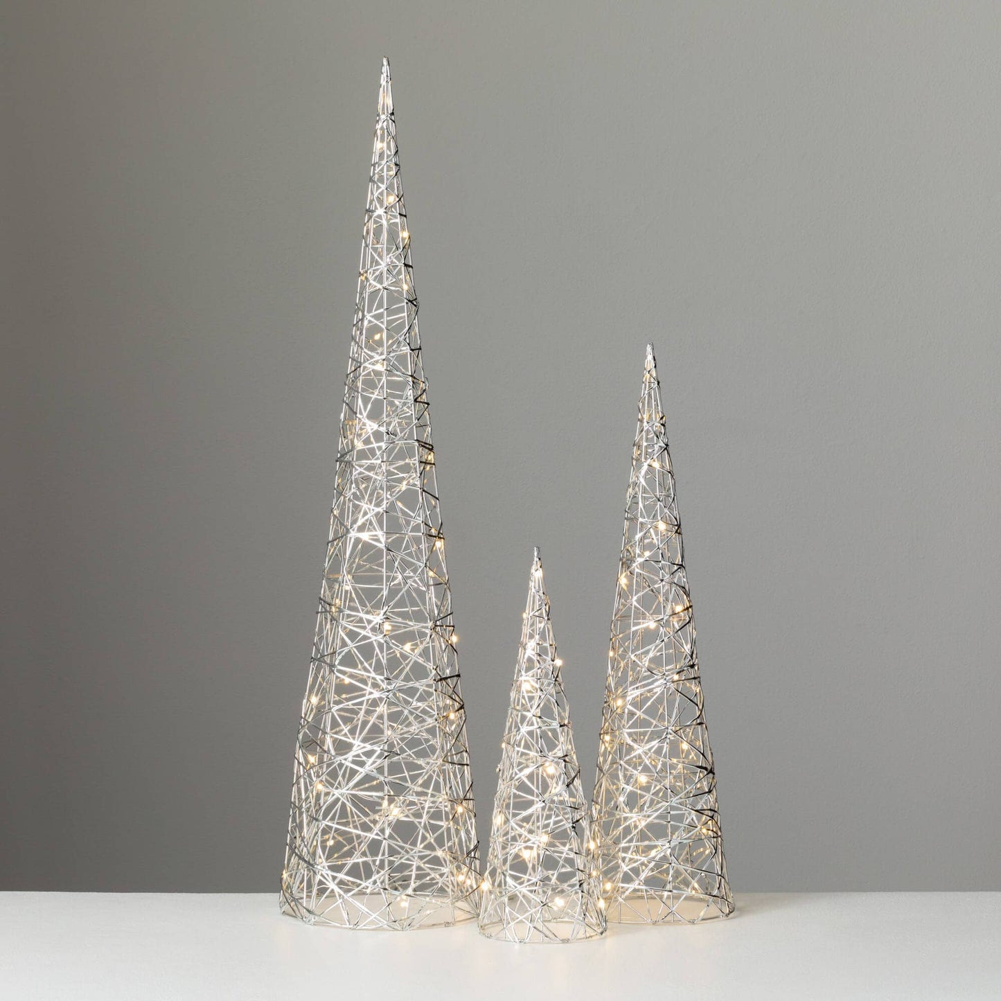 Silver Outdoor Lighted Cones - The Country Rabbit Gifts & Décor