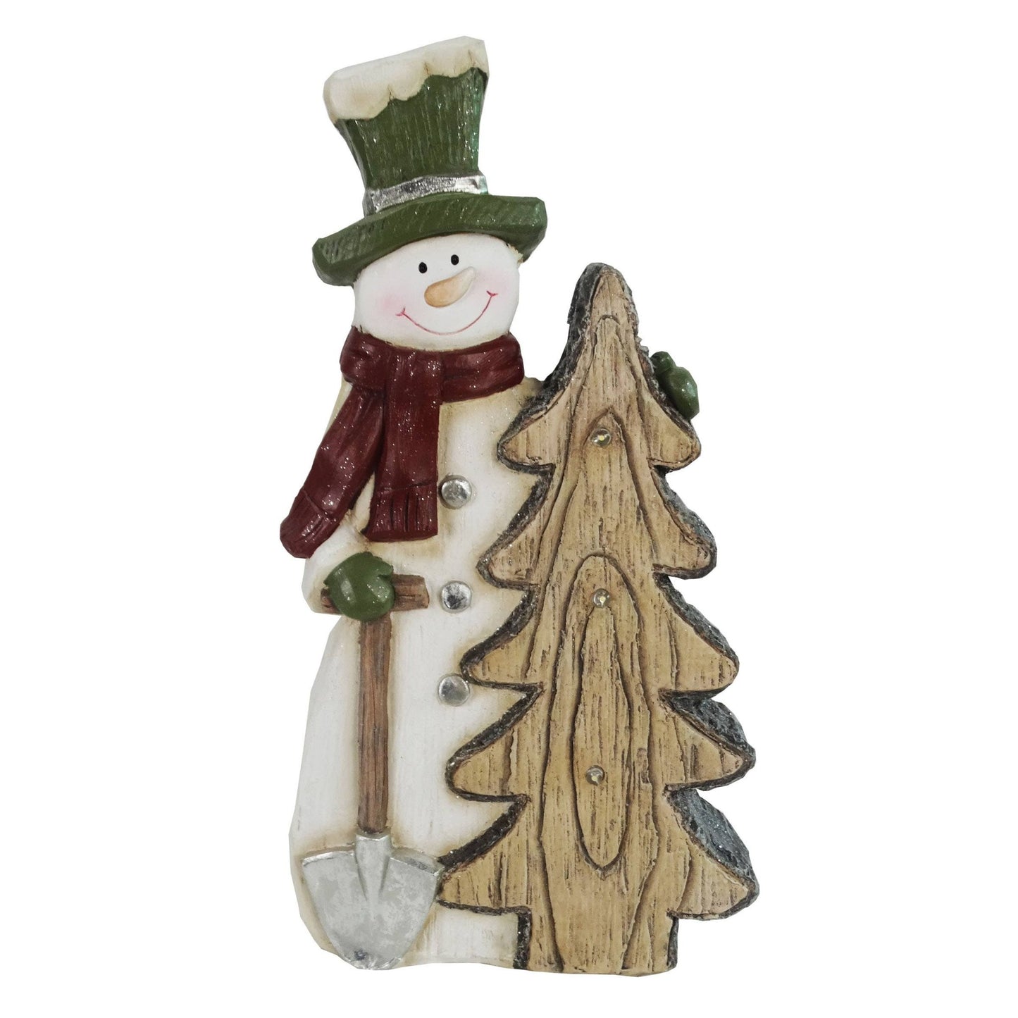 Snowman and Wood - like Tree Statue with LED Lights and Timer - The Country Rabbit Gifts & Décor