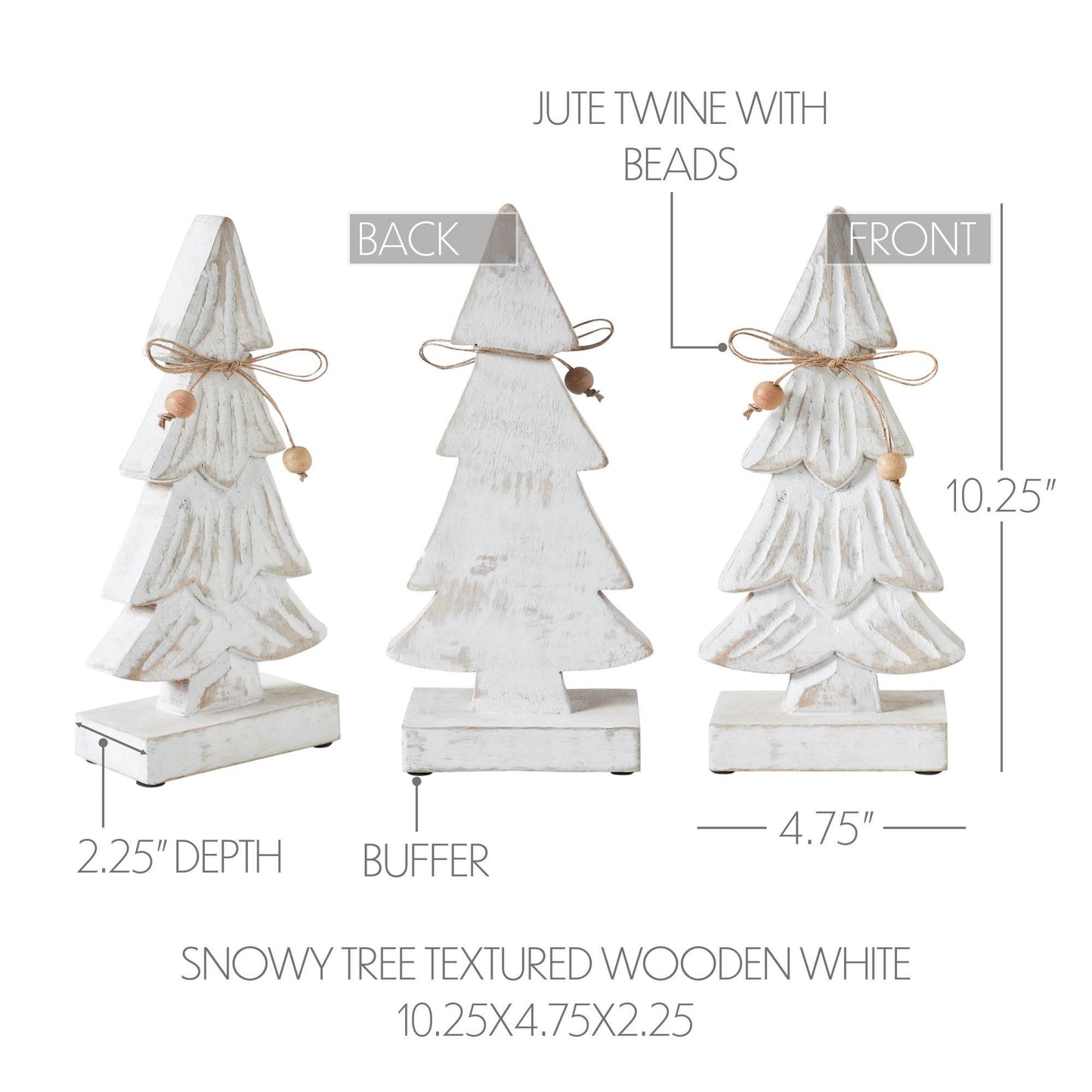 Snowy Tree Textured Wooden White 10.25x4.75x2.25 - The Country Rabbit Gifts & Décor