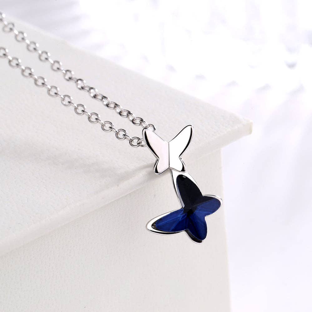 Sterling Silver and Swarovski Crystal Butterfly Pendant Necklace - The Country Rabbit Gifts & Décor