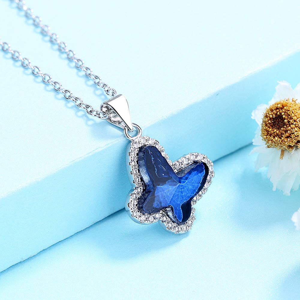 Sterling Silver Halo Butterfly Necklace with Swarovski Crystals - The Country Rabbit Gifts & Décor