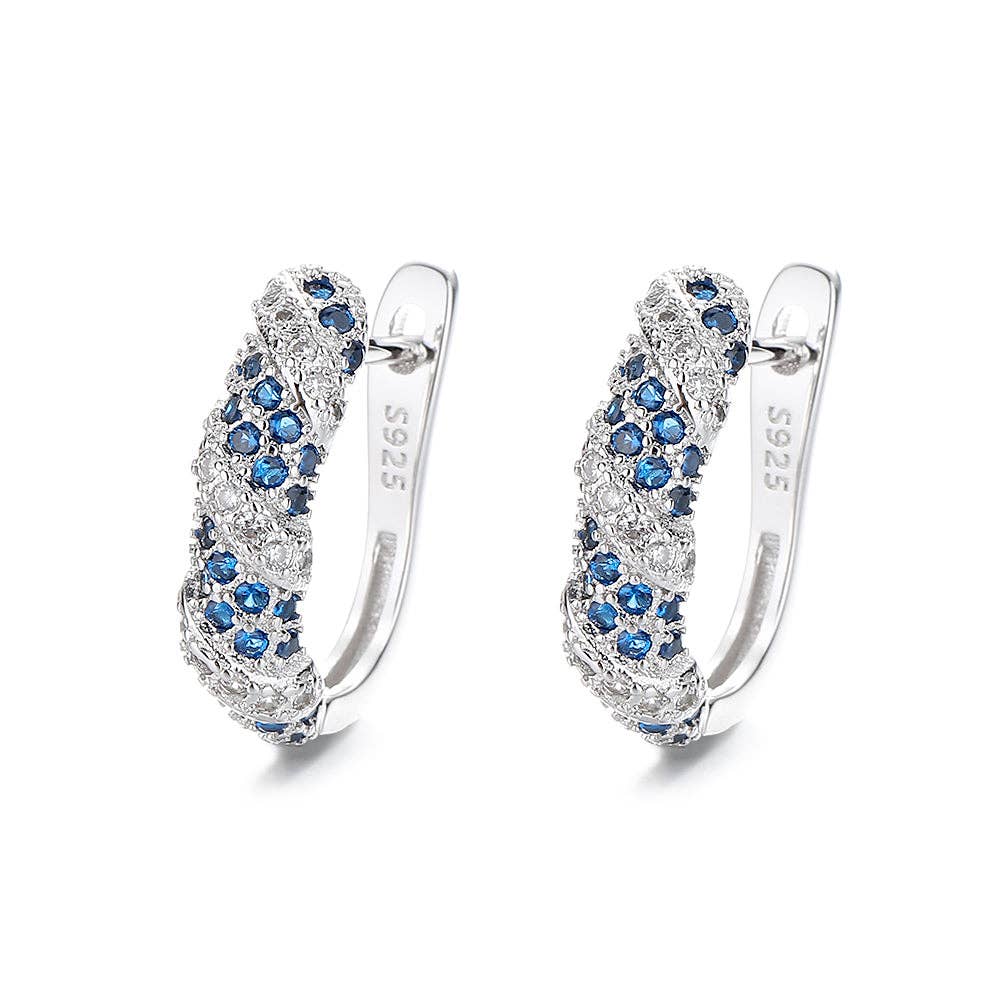 Sterling Silver Sapphire and Crystal Huggie Earrings - The Country Rabbit Gifts & Décor