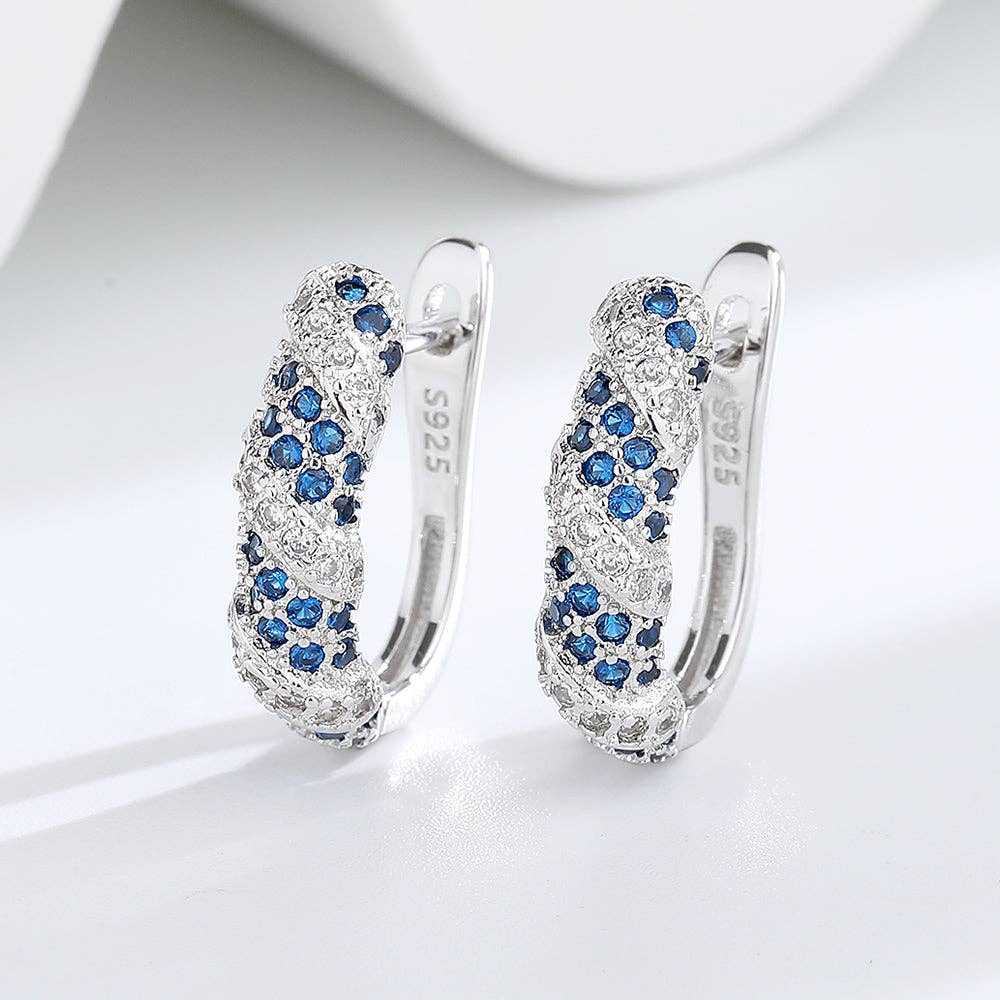 Sterling Silver Sapphire and Crystal Huggie Earrings - The Country Rabbit Gifts & Décor
