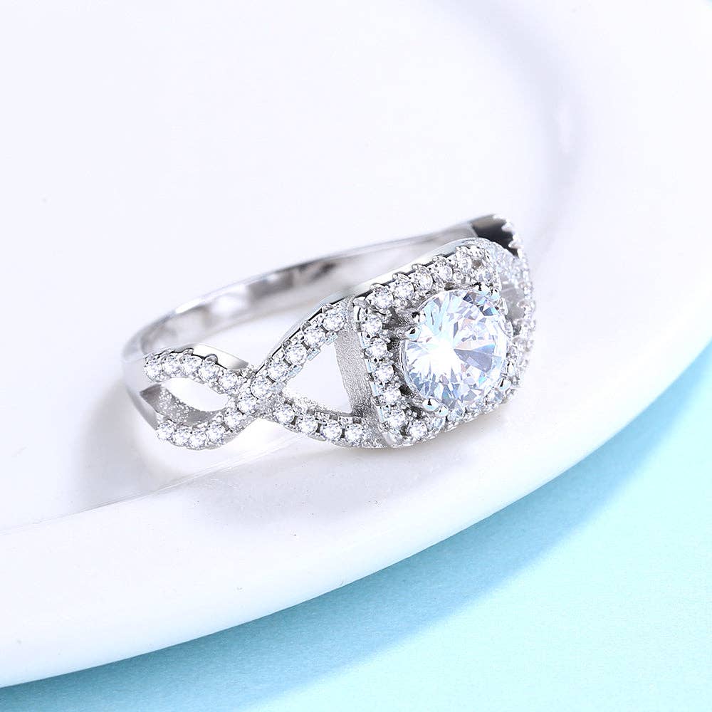 Sterling Silver Split Shank Halo Swarovski Crystal Ring - The Country Rabbit Gifts & Décor