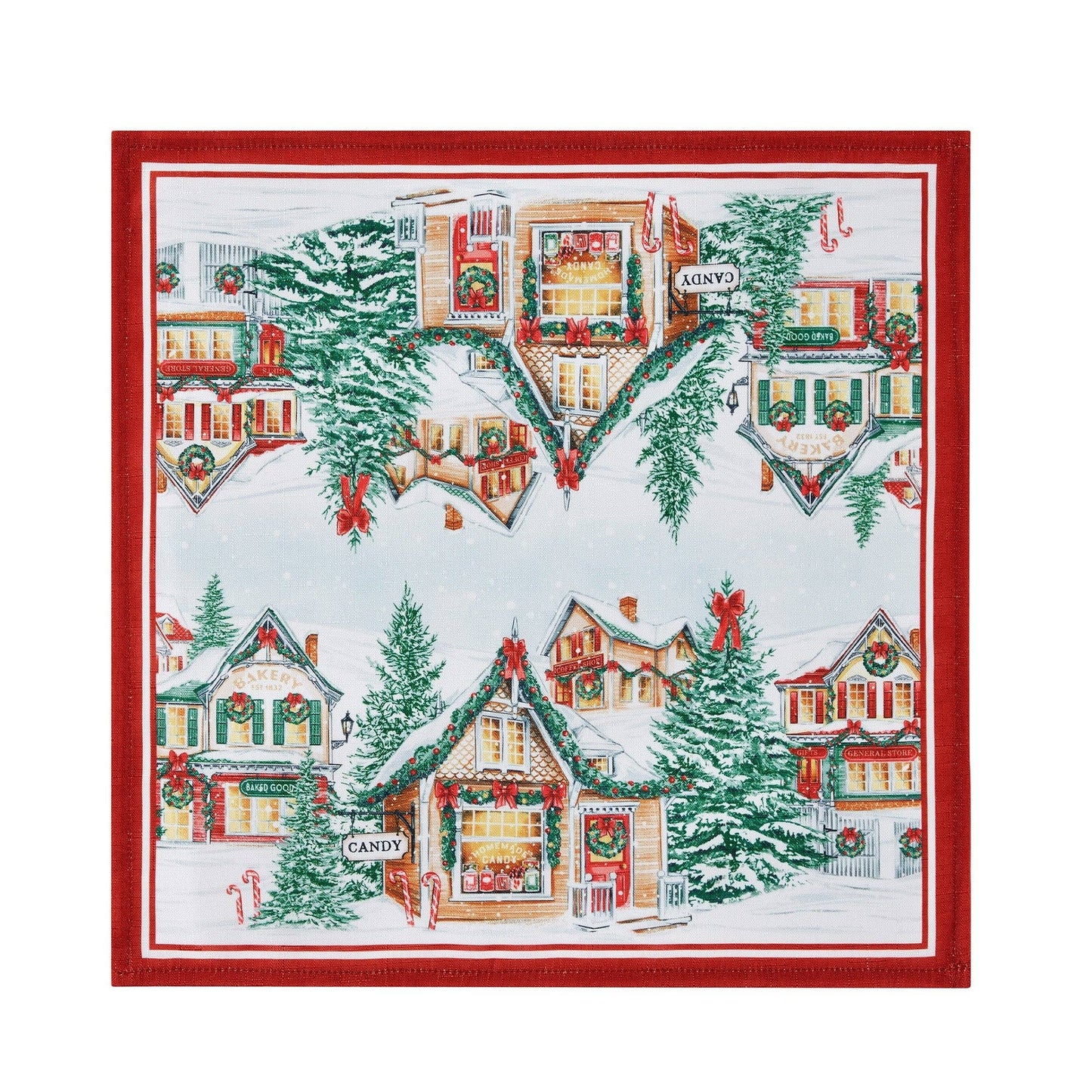 Storybook Christmas Village Holiday Napkin Set of 4 - 17x17 - The Country Rabbit Gifts & Décor