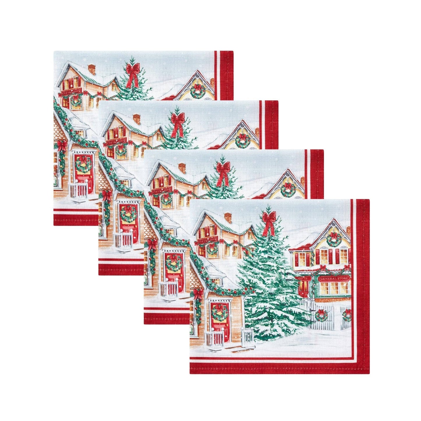 Storybook Christmas Village Holiday Napkin Set of 4 - 17x17 - The Country Rabbit Gifts & Décor