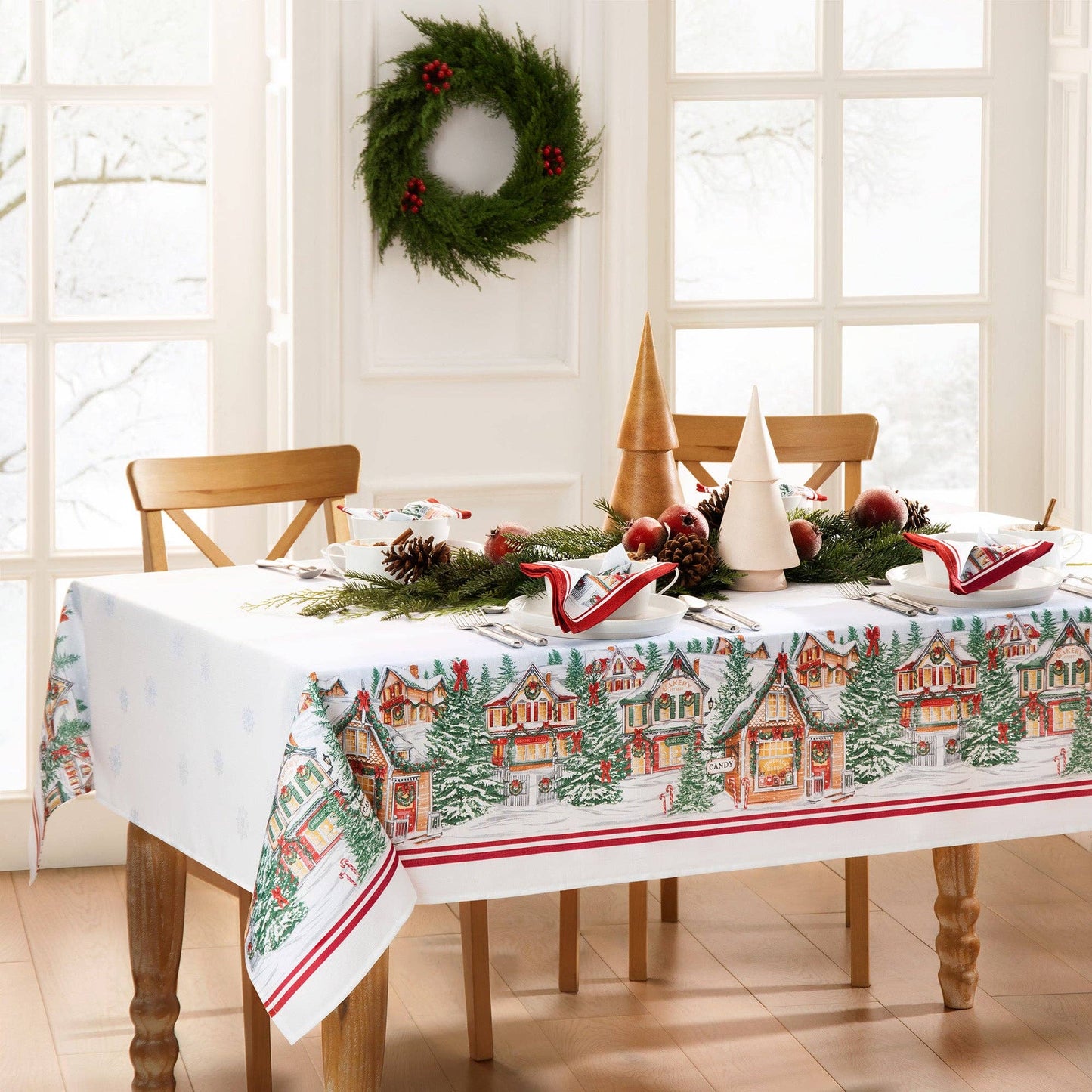 Storybook Christmas Village Holiday Tablecloth - 60x120 - The Country Rabbit Gifts & Décor