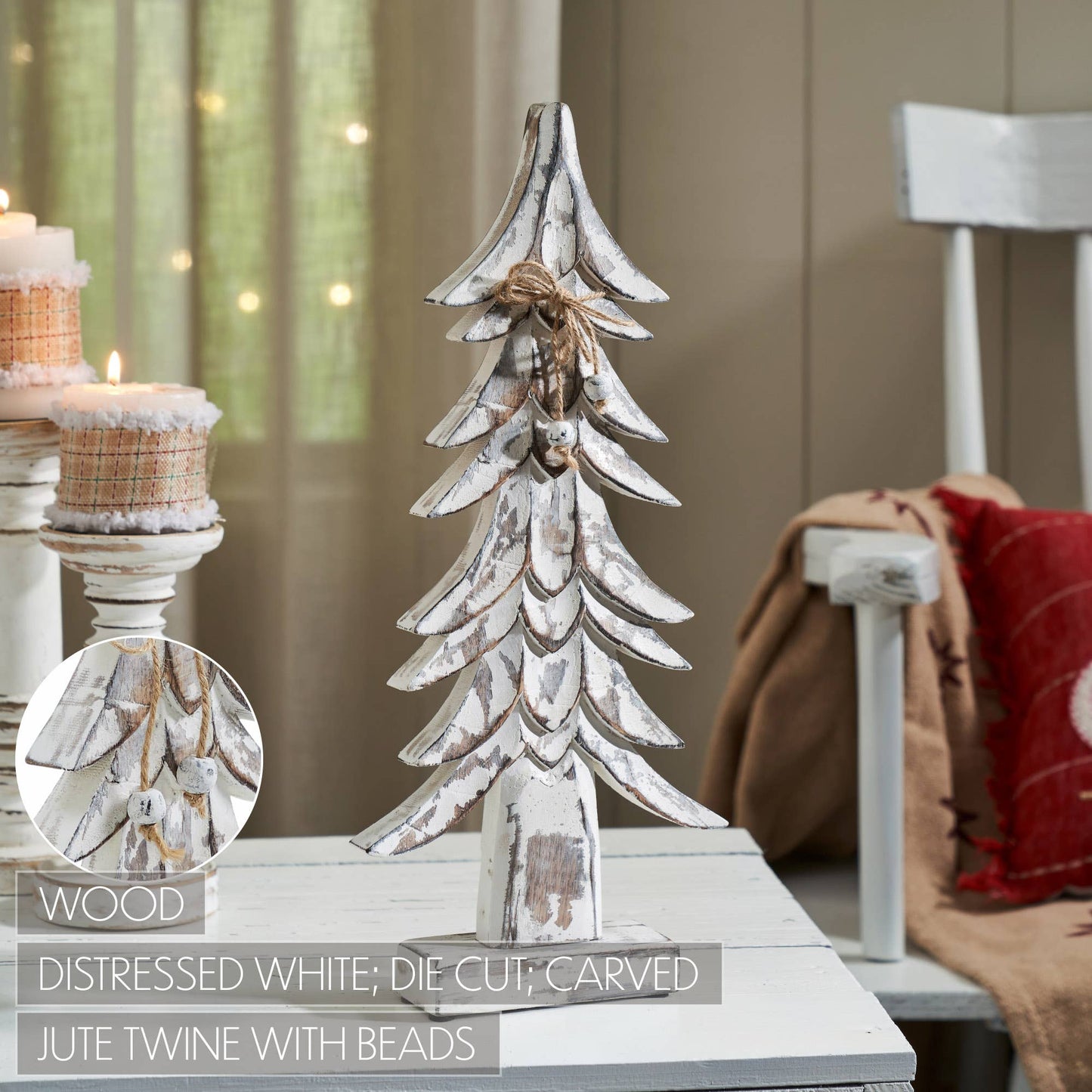 Timber Tidings Distressed White Wooden Tree 17x7.5x2 - The Country Rabbit Gifts & Décor