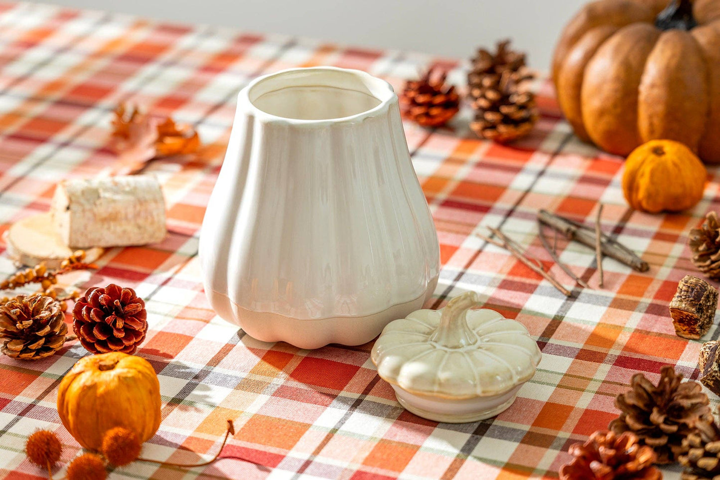 White Pumpkin Figural Reactive Glaze Jar & Silicone Seal Lid - The Country Rabbit Gifts & Décor