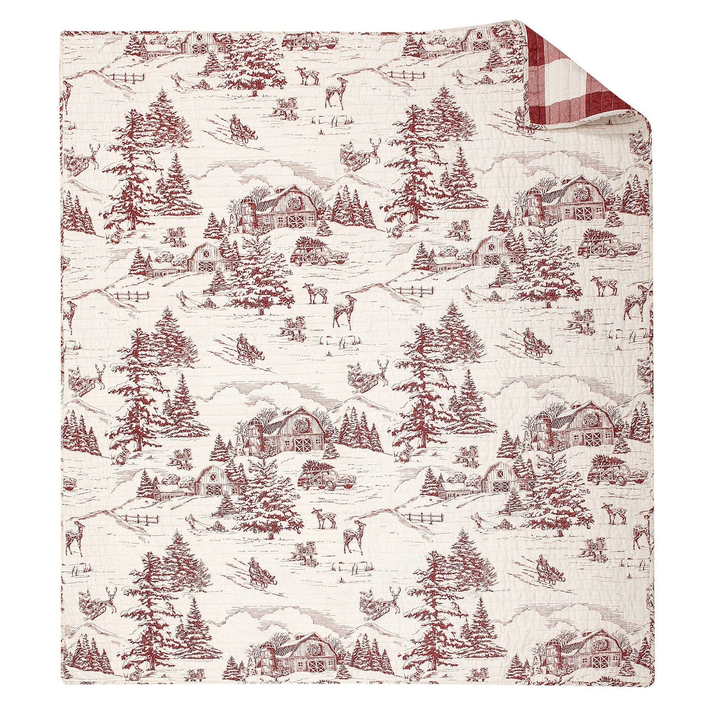 Winter Sleigh Ride Quilted Throw Blanket in Red - The Country Rabbit Gifts & Décor