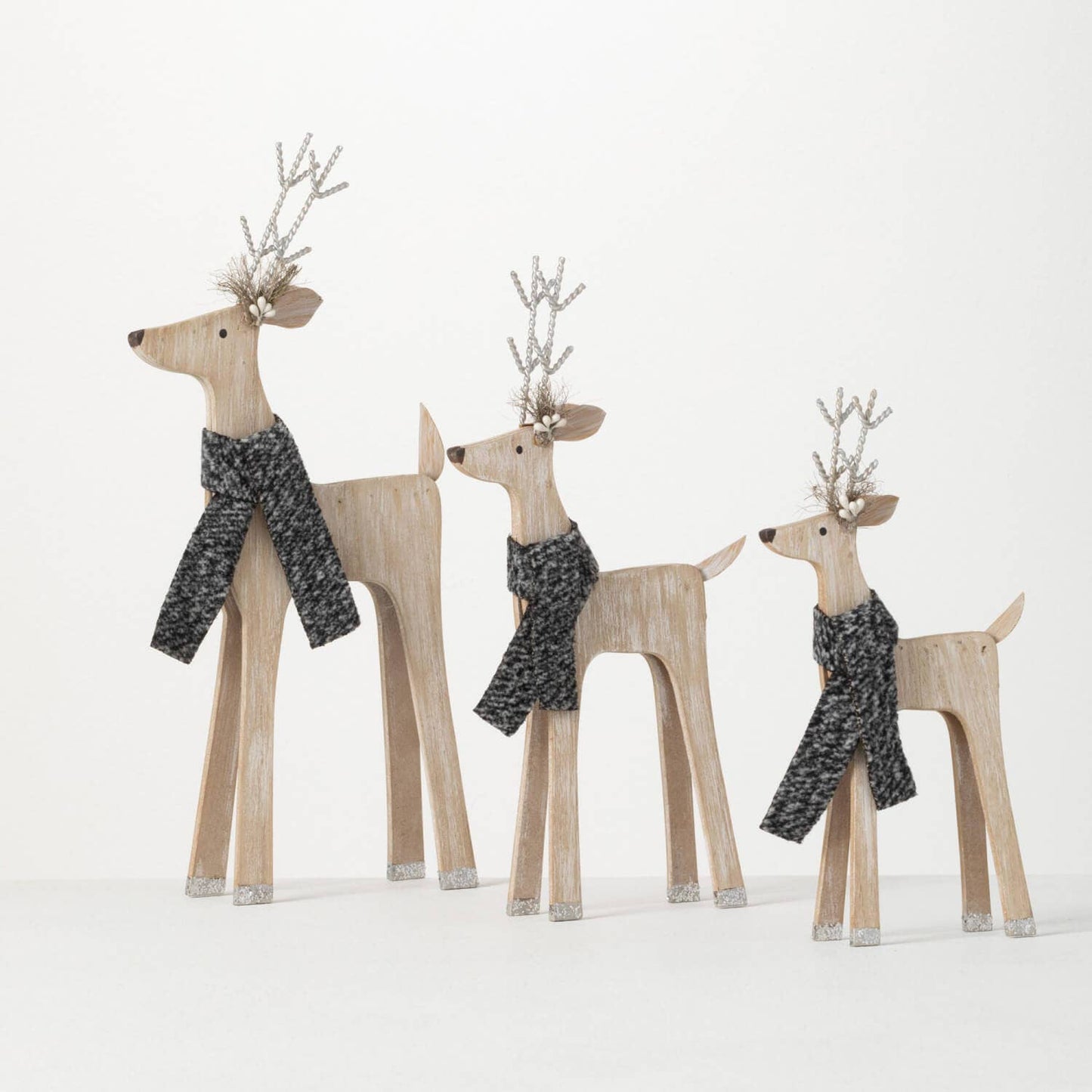 Wood Deer Figurines Set/3 - The Country Rabbit Gifts & Décor