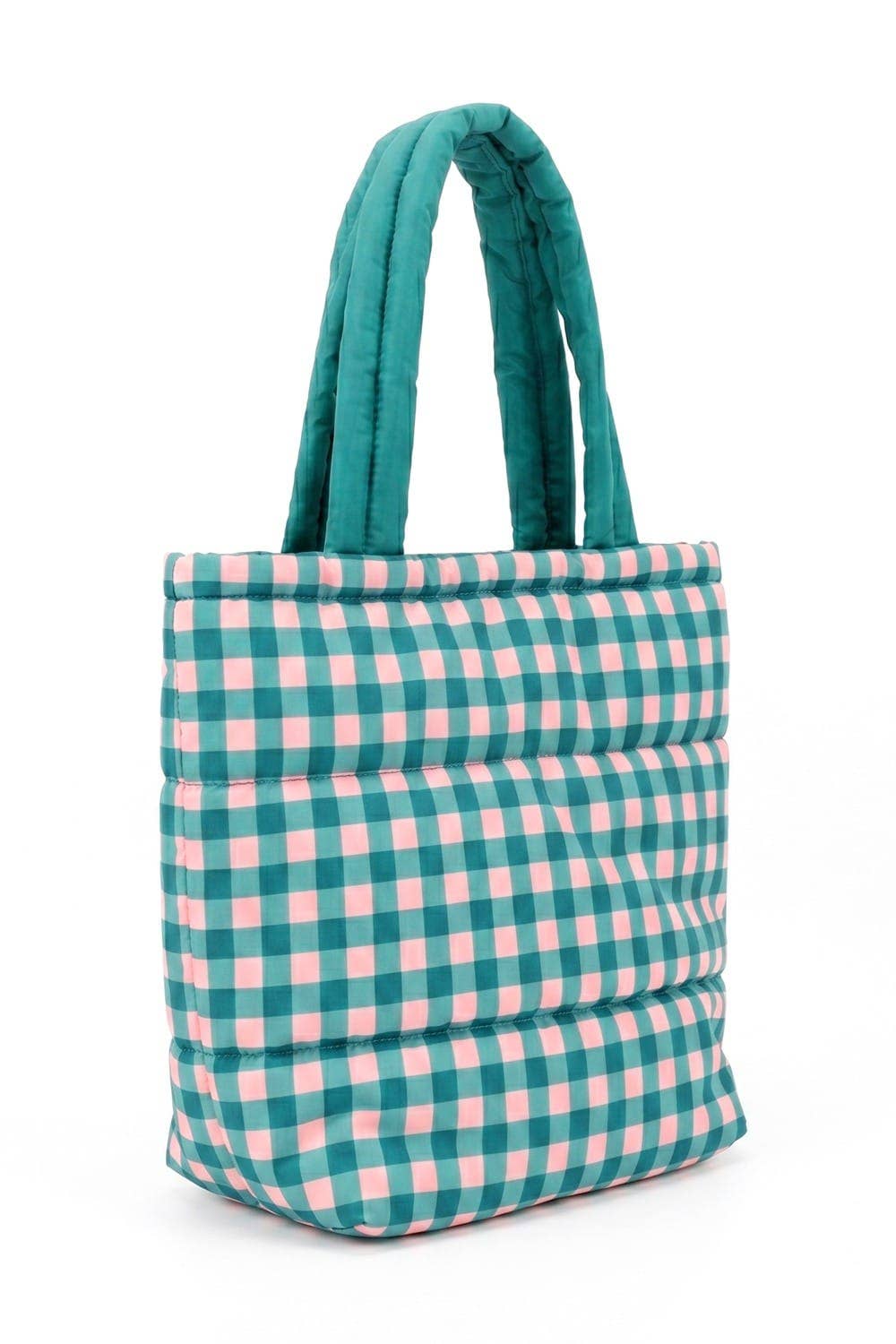 Gingham Quilted Puffer Tote Bag
