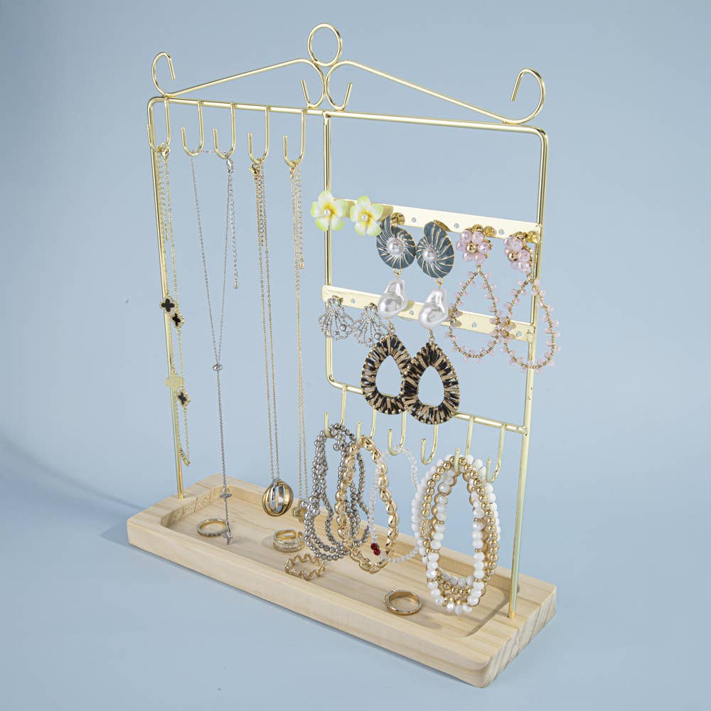 Hanging Hook Jewelry Organizer Stand With Tray