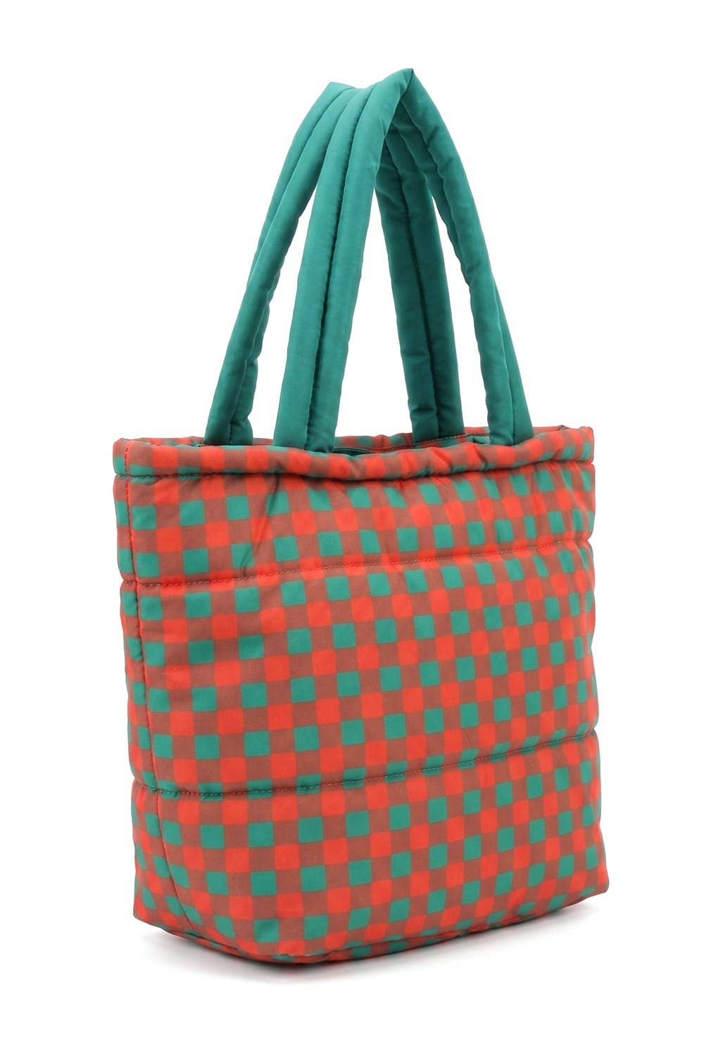 Gingham Quilted Puffer Tote Bag
