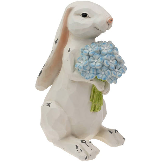 10 Inch Nibbles Bunny With Blue Hydrangea Easter - The Country Rabbit Gifts & Décor