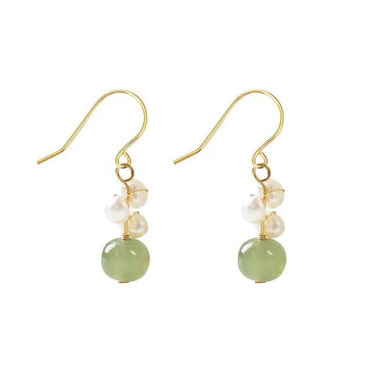 18K Gold Plated Freshwater Pearls Hetian Jade Dangle Earrings - The Country Rabbit Gifts & Décor