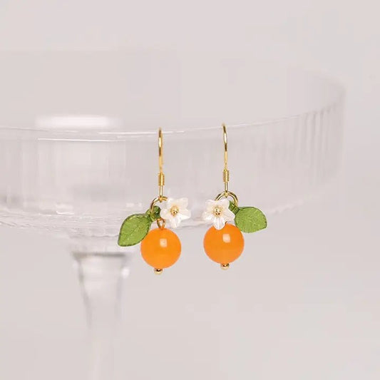 18K Gold Plated S925 Silver 8mm Orange Agate Earrings Dangle - The Country Rabbit Gifts & Décor