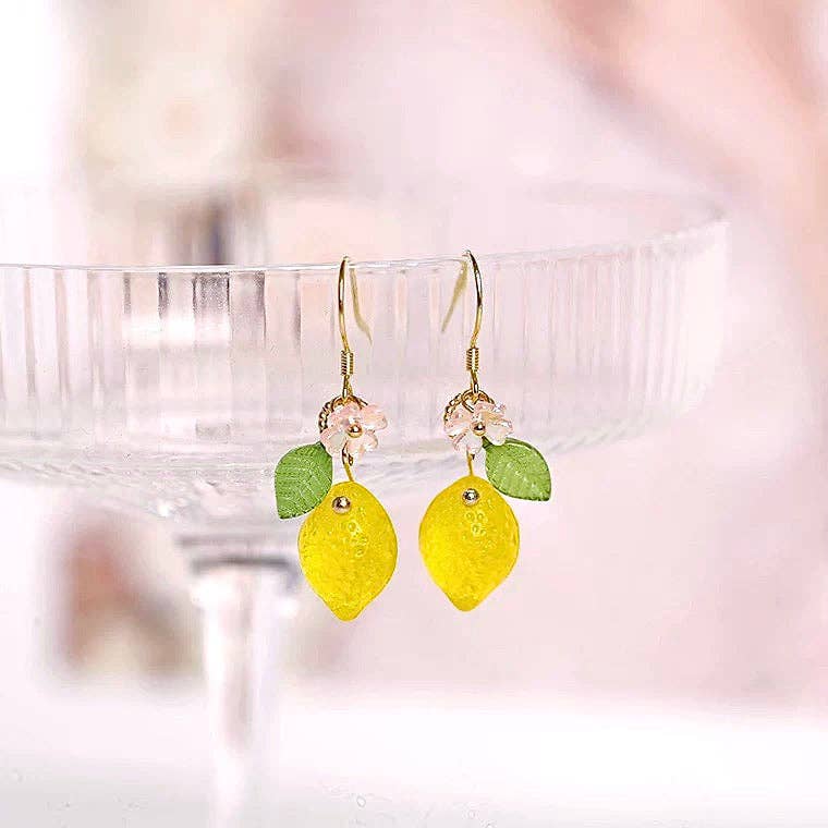 18K Gold Plated S925 Transparent Glass Lemon Dangle Earrings - The Country Rabbit Gifts & Décor