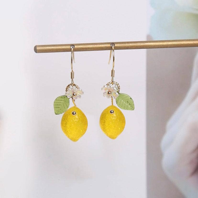 18K Gold Plated S925 Transparent Glass Lemon Dangle Earrings - The Country Rabbit Gifts & Décor