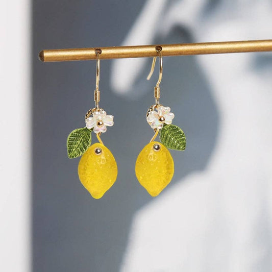18K Gold Plated S925 Transparent Glass Lemon Dangle Earrings - The Country Rabbit Gifts & Décor