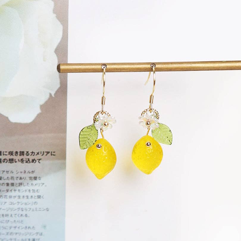 18K Gold Plated S925 Transparent Glass Lemon Dangle Earrings - The Country Rabbit Gifts & Décor