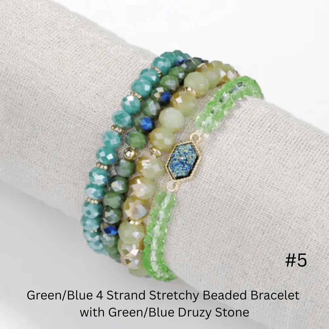 4 Strand Beaded Stretchy Bracelet with Druzy Stone - The Country Rabbit Gifts & Décor