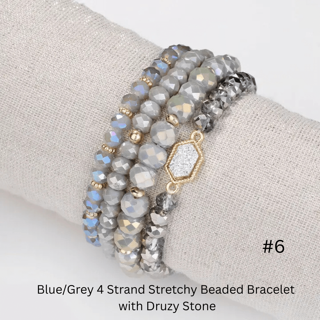 4 Strand Beaded Stretchy Bracelet with Druzy Stone - The Country Rabbit Gifts & Décor
