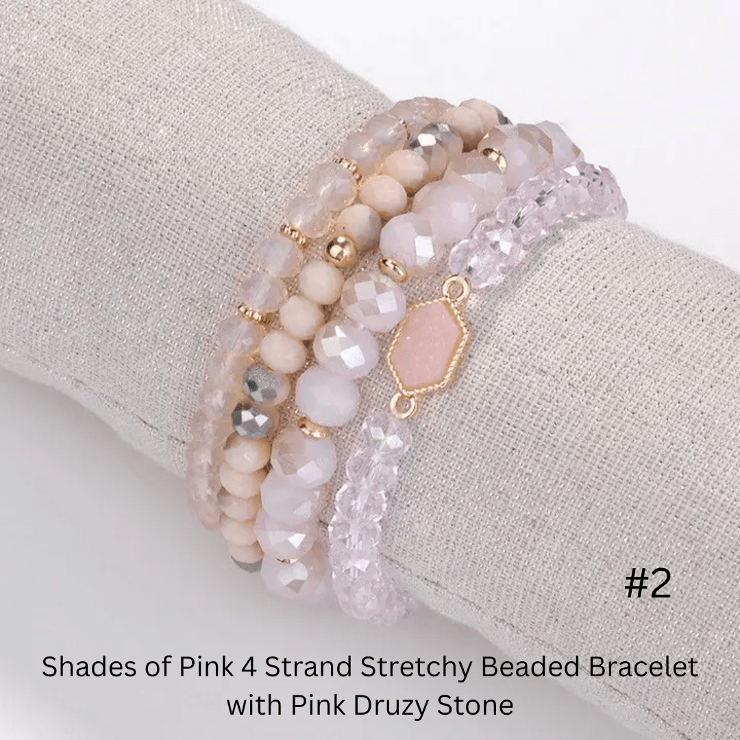 4 Strand Beaded Stretchy Bracelet with Druzy Stone - The Country Rabbit Gifts & Décor