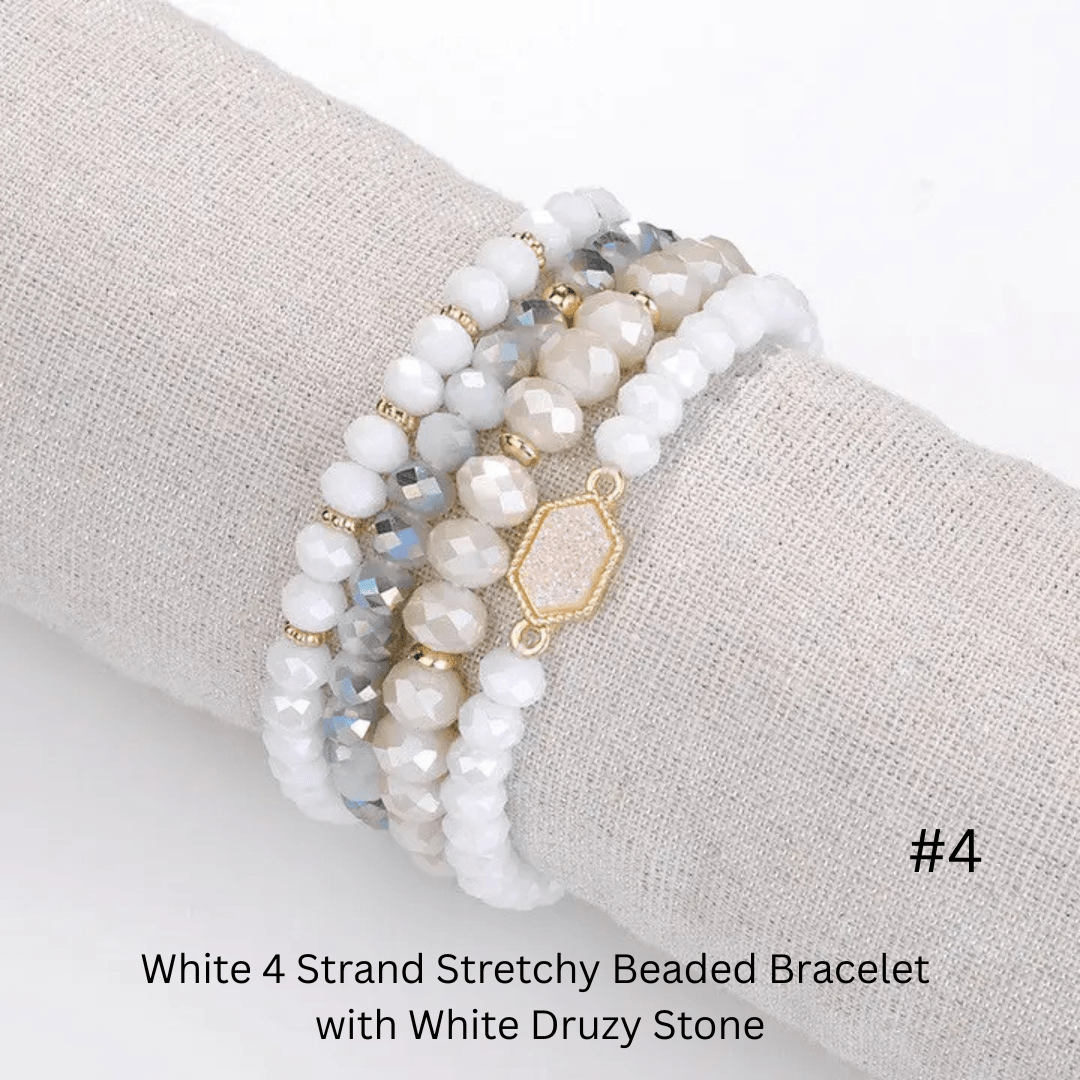 4 Strand Beaded Stretchy Bracelet with Druzy Stone - The Country Rabbit Gifts & Décor