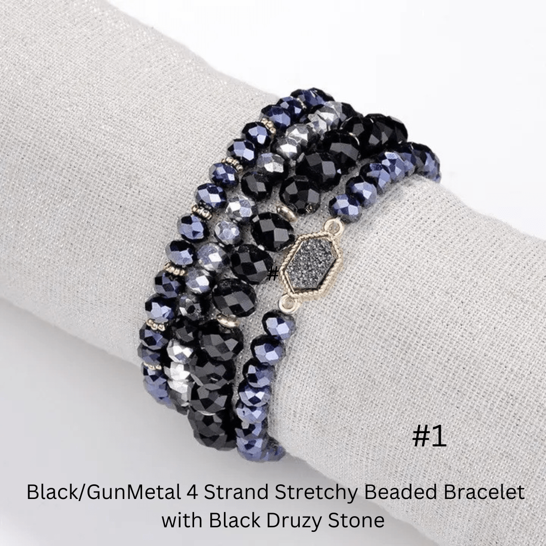 4 Strand Beaded Stretchy Bracelet with Druzy Stone - The Country Rabbit Gifts & Décor