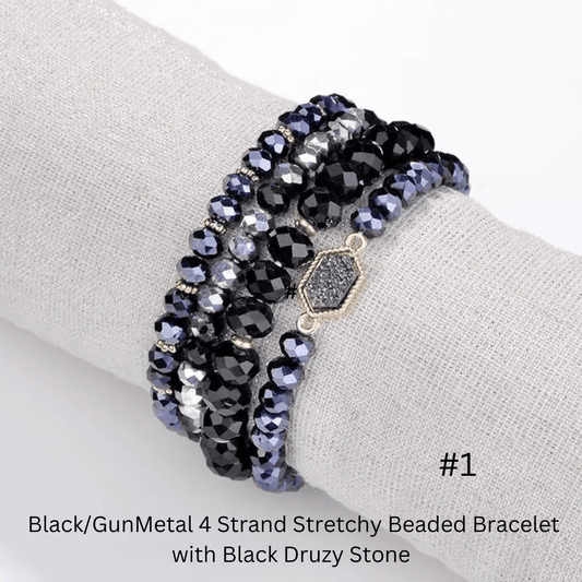 4 Strand Beaded Stretchy Bracelet with Druzy Stone - The Country Rabbit Gifts & Décor