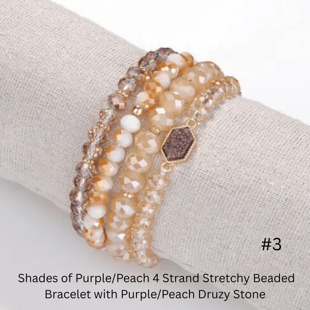 4 Strand Beaded Stretchy Bracelet with Druzy Stone - The Country Rabbit Gifts & Décor