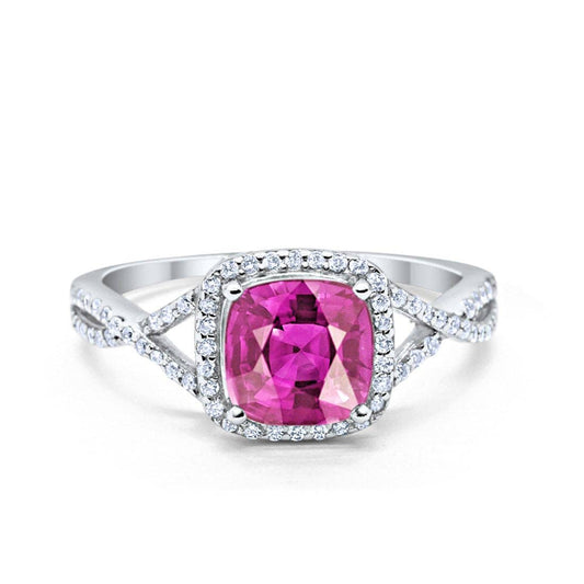 Halo Infinity Shank Ring Cushion Round Simulated Pink CZ