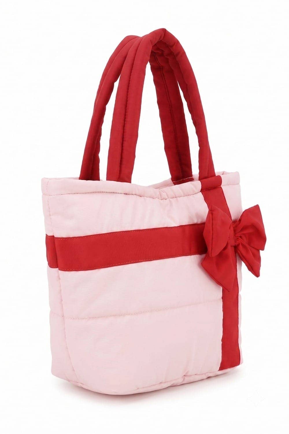Bow Accent Gift Box Quilted Puffer Tote Bag