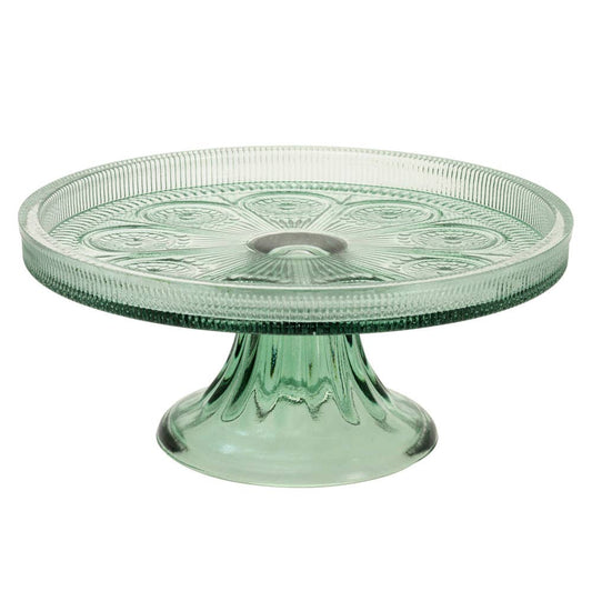 8.25 Inch Diameter Sage Codi Glass Cake Stand - The Country Rabbit Gifts & Décor