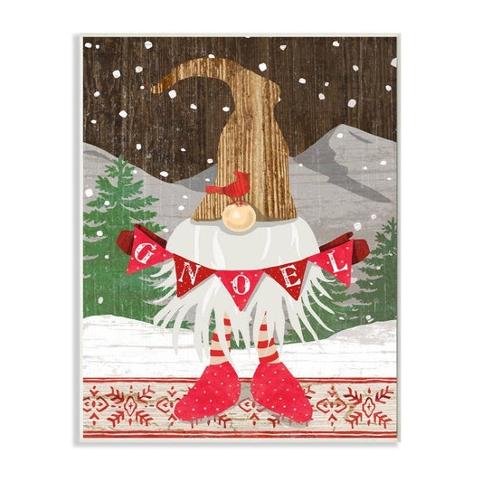 A391  Wall Art Gnome in a Winter Snowy Scene Holding a NOEL Banner Christmas