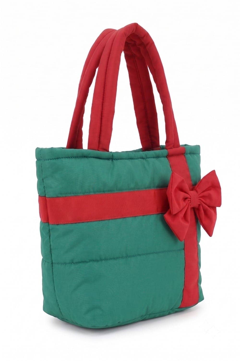 Bow Accent Gift Box Quilted Puffer Tote Bag
