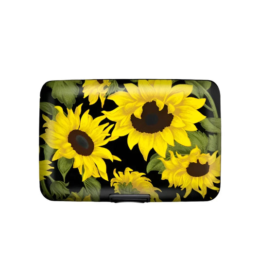 We offer several designs in our artistic and nature inspired armored wallets.  Tear resistant fabric interior makes an accordion that holds up to six cards safely using identify theft technology.