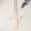 A476  Necklace - Silver Cross with Gold Heart