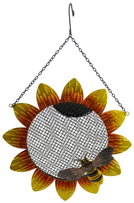 Large Metal Sunflower Shaped Bird Feeder with Decorative Bee