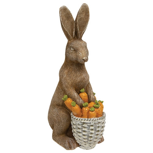 Brown Rabbits Figurines with Basket of Carrots or Colored Eggs