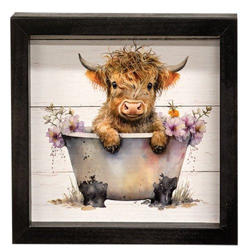 A288 Shadowbox Wall Hangs - Baby Highland Calves - Bath Time - The Country Rabbit Gifts & Décor