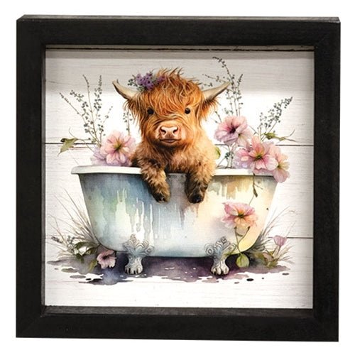 A288 Shadowbox Wall Hangs - Baby Highland Calves - Bath Time - The Country Rabbit Gifts & Décor