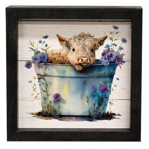 A288 Shadowbox Wall Hangs - Baby Highland Calves - Bath Time - The Country Rabbit Gifts & Décor