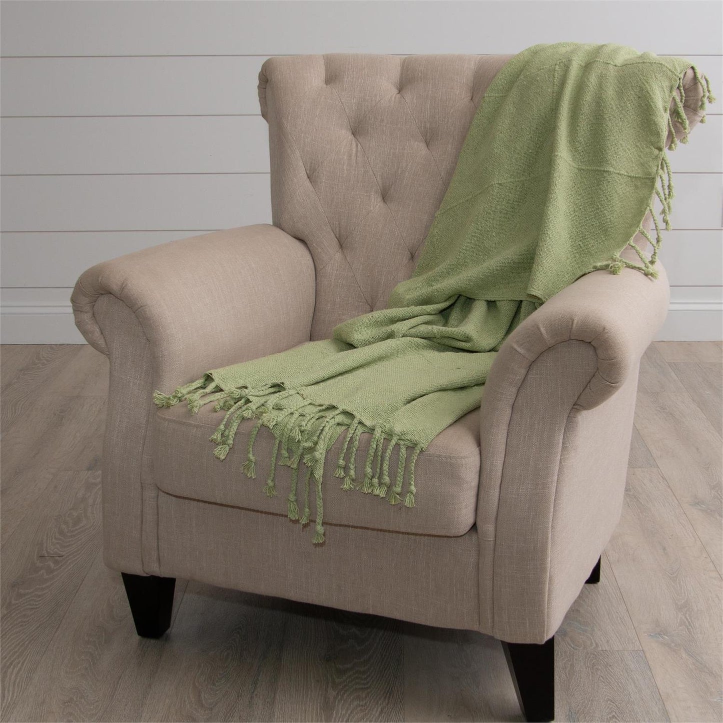 A314 Green Throw with Tassels - The Country Rabbit Gifts & Décor