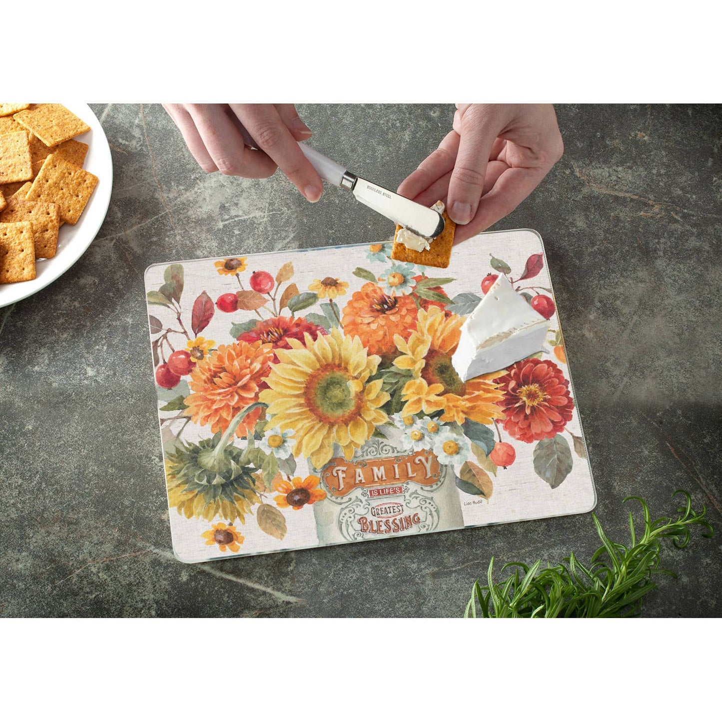 A318 Glass Counter Saver | Cutting Board 10" x 8" | Autumn in Bloom - The Country Rabbit Gifts & Décor