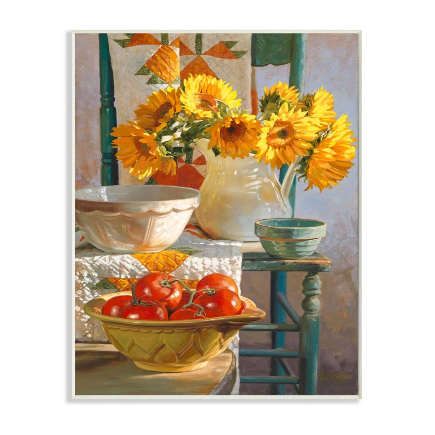 A323 Wall Art | Country/Farmhouse Kitchen | Autumn Harvest | Old Wooden Chair | Bowl of Tomatoes | Sunflowers - The Country Rabbit Gifts & Décor