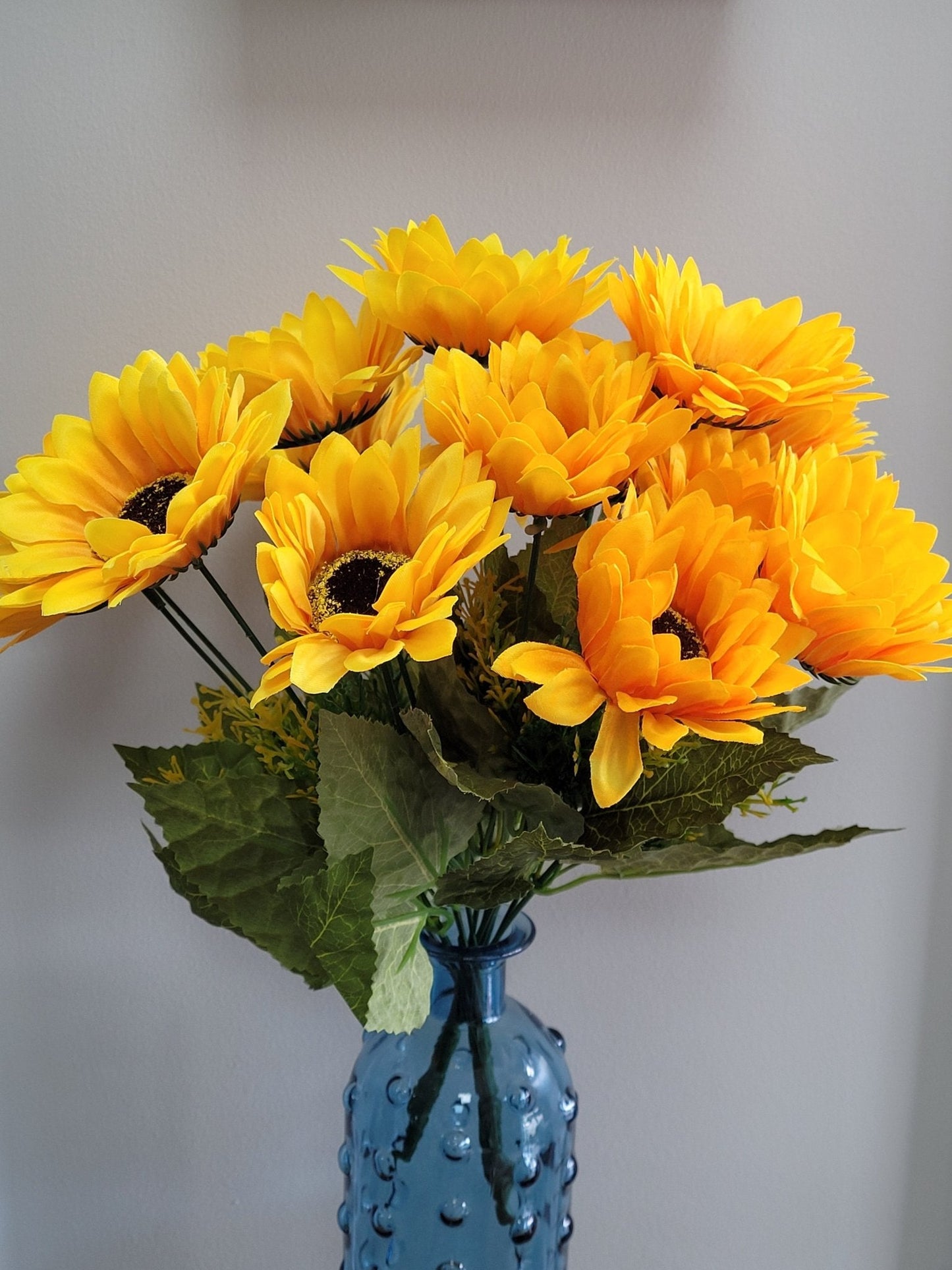 A327 Artificial Floral Bush | 17" Yellow Sunflower Bush | 6 Blooms on each Bush - The Country Rabbit Gifts & Décor